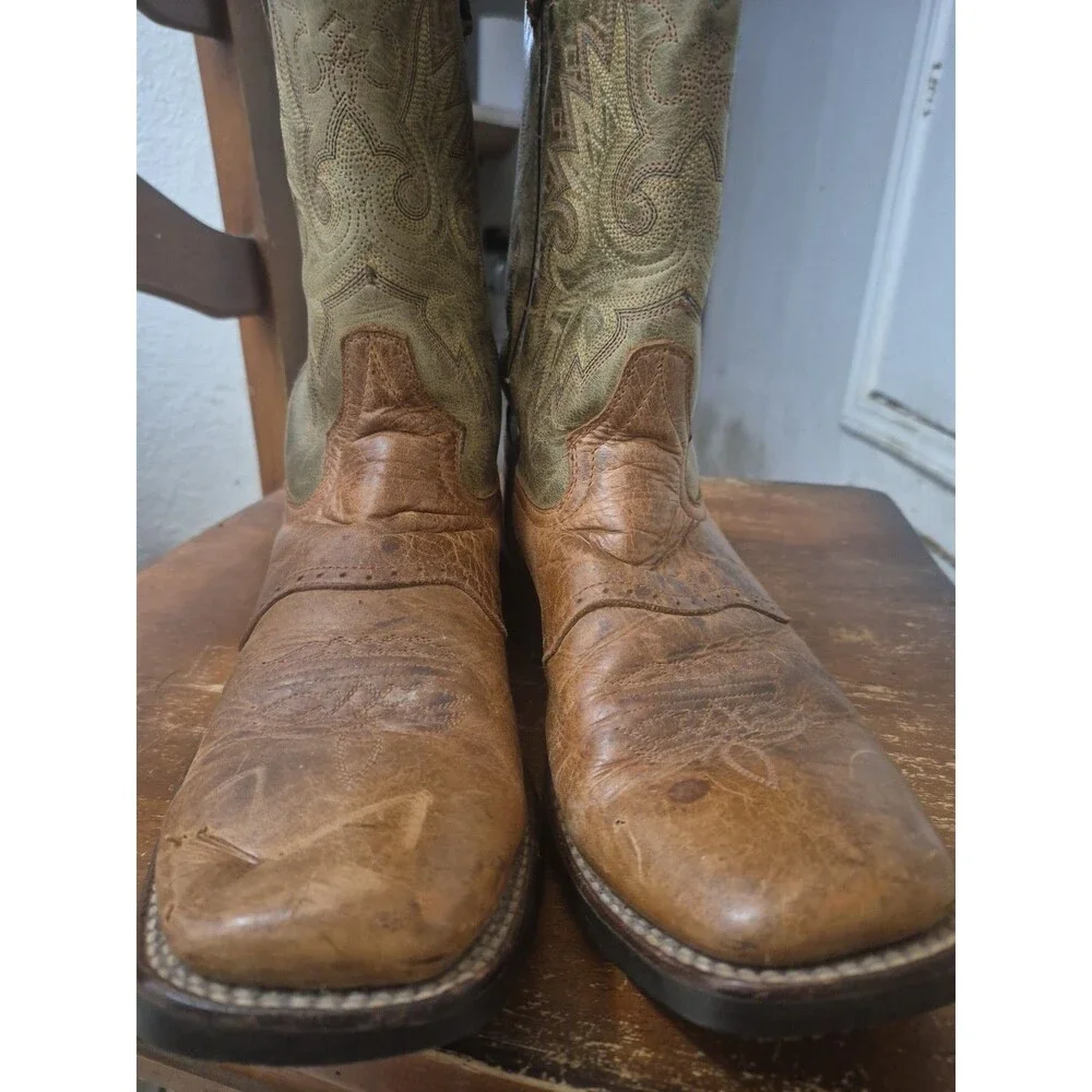 Double-H Boots Gabriel DH3571 Men's Sz 9D  Boots Cowboy Cognac Brown Olive Green